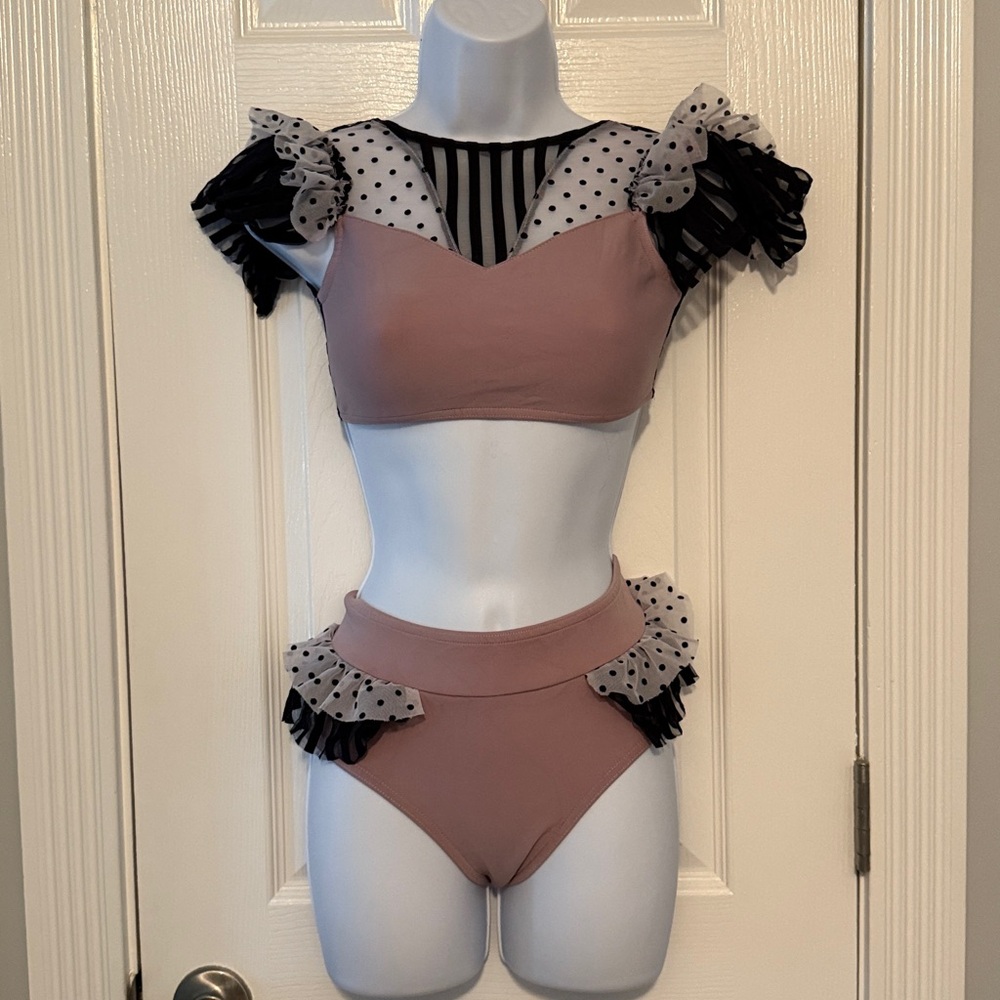 Pink and Black Ruffle Bikini dance costume